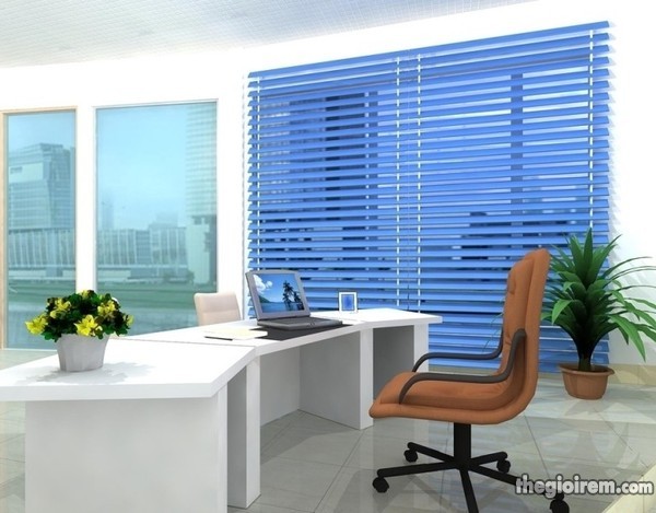 Phòng làm việc đẹp hiện đại với tông màu xanh trắng