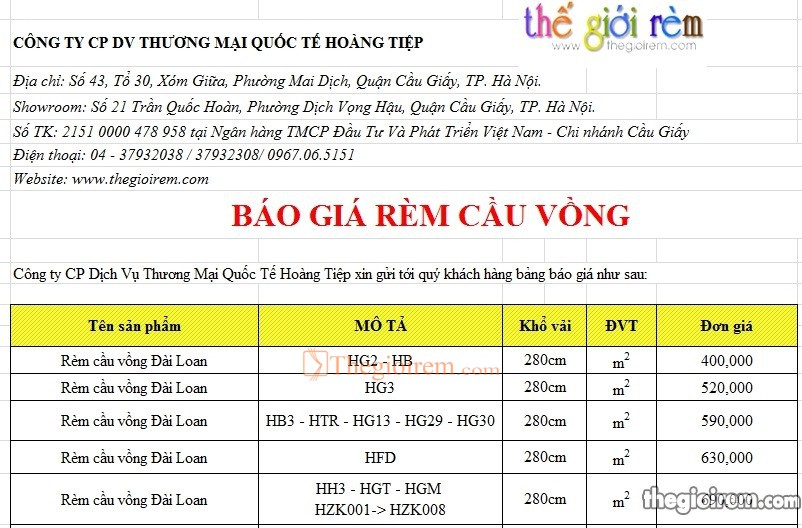 báo giá rèm cầu vồng