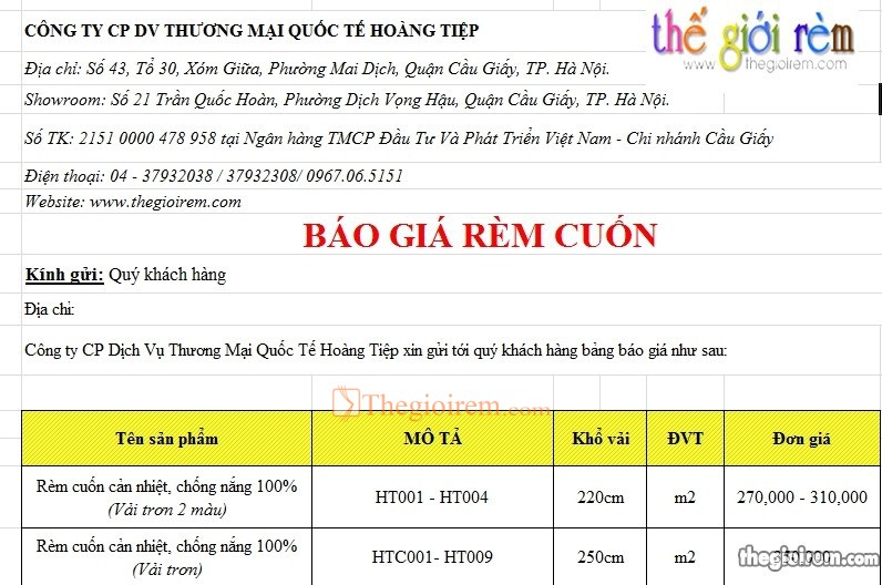 báo giá rèm cuốn